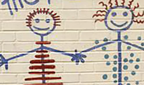 Two stick figure holding hands